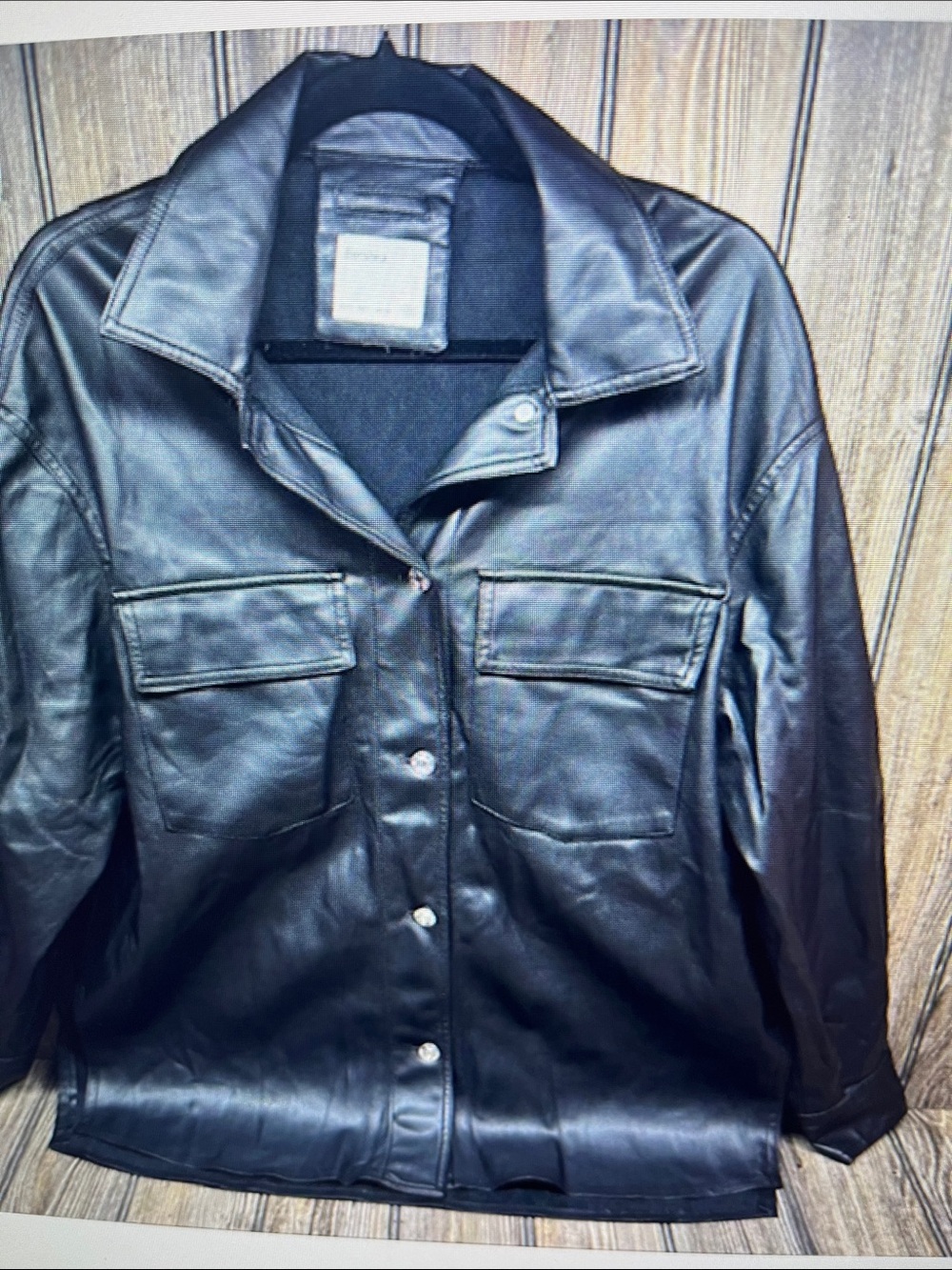 Bershka Black Faux Leather Button-Front Shirt Jacket
